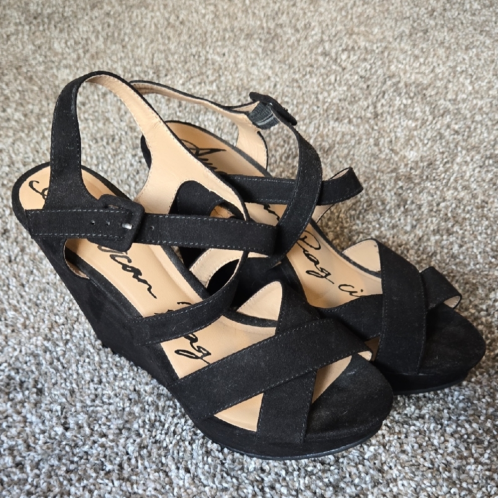American Rag Black Suede Crisscross Wedge Sandals